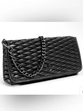 *NWT* Lug Strut Quilted Chain Shoulder Bag Metallic Black